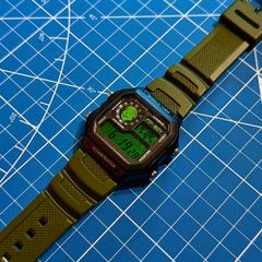 New Casio Royale AE1200 Mod - Custom Fallout Pip-Boy Theme - Black/ Green Strap