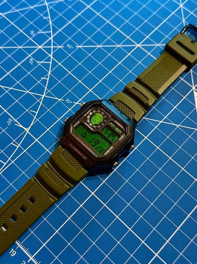 New Casio Royale AE1200 Mod - Custom Fallout Pip-Boy Theme - Black/ Green Strap