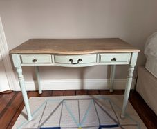 Vintage Curved 3-Drawer Writing Desk, Solid Wood Top & Painted Base