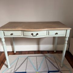 Vintage Curved 3-Drawer Writing Desk, Solid Wood Top & Painted Base