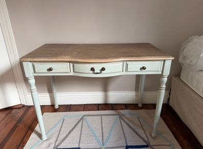 Vintage Curved 3-Drawer Writing Desk, Solid Wood Top & Painted Base
