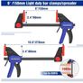 WORKPRO 4-Piece Clamps for Woodworking, 6-Inch x2 & 4.5-Inch x2, One-Handed Clamp/Spreader, Wood Clamps Set, Light-Duty Quick-Change F Clamp 50/150LBS Image 2