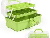 12in Three-Layer Multipurpose Storage Box Organizer Folding Tool Box / Art & Crafts Case / Sewing Supplies Organizer / Medicine Box / Family First Aid Box with 2 Trays (Green)