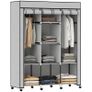Fabric wardrobe, storage solution, 8 shelves, 2 clothes rails, gray Image 6