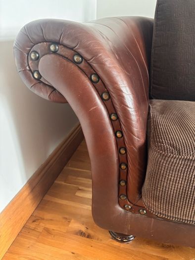Brown Leather & Fabric 3-Seater Sofa