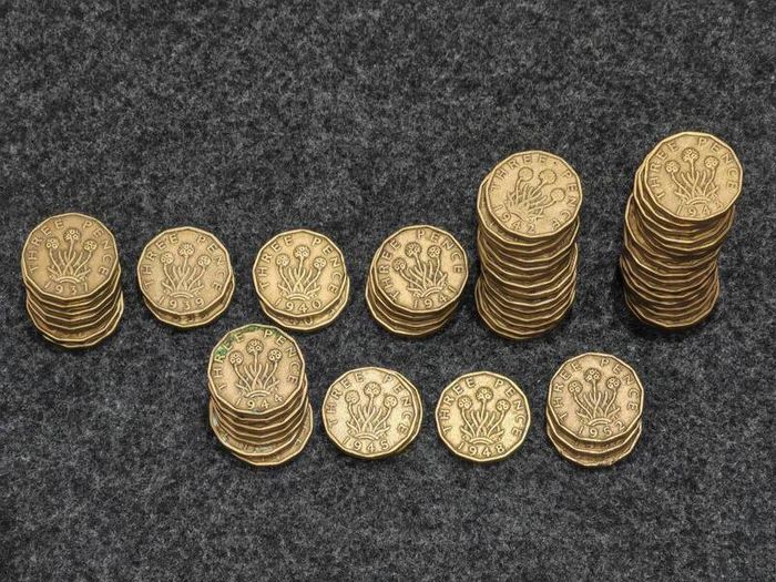 59x George VI threepence coin 1937 to 1952
