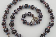Vintage Venetian Style Eyes &amp; Chevron Glass Beads Necklace