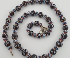 Vintage Venetian Style Eyes & Chevron Glass Beads Necklace