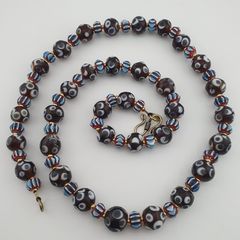 Vintage Venetian Style Eyes & Chevron Glass Beads Necklace