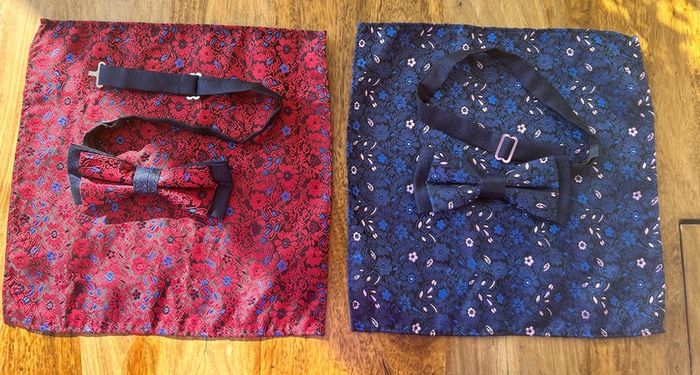 Set of Red and Blue Dickie Bows and Pocket Squares