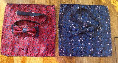 Set of Red and Blue Dickie Bows and Pocket Squares