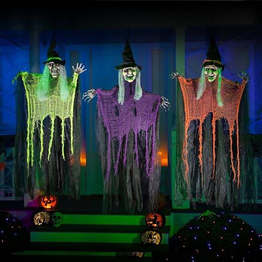 3 Pack 35.3inch Hanging Witch with Bendable Arms, Halloween Indoor and Outdoor Decorations