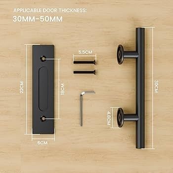 30CM Sliding Door Handle Double Sided Barn Door Handle Embedded Invisible Alloy Steel Frosted Black
