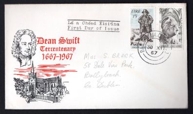 1967 Ireland Tercentenary of the Birth of Dean Jonathan Swift Commemorative Stamps Illustrated First Day Cover (FDC)