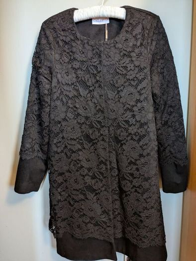 NEW  Black Wool Coat with Lace overlay