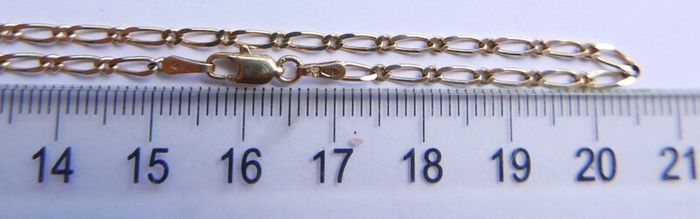 Vintage Solid 9Ct Yellow Gold 375 Figaro Necklace Chain ,  length 16" - 3,7g