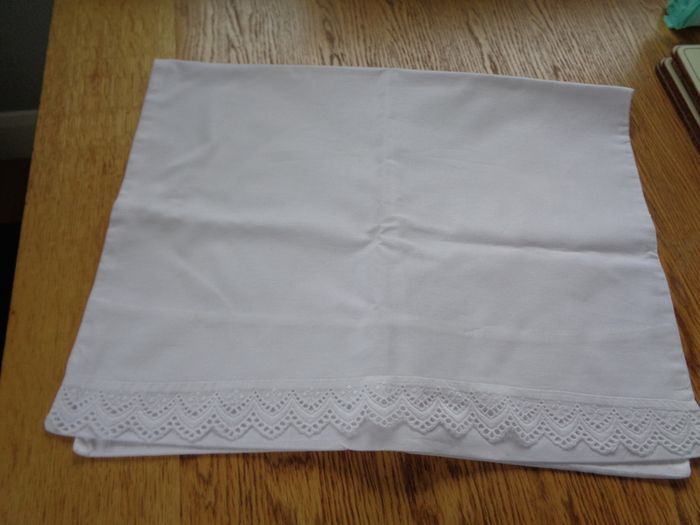 Embroidered Anglia Trimmed Cotton Pillowcases x 2 for Sale