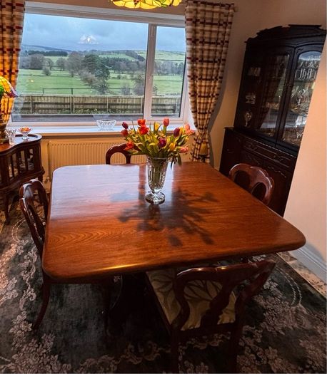 Elegant Square Wooden Dining Table & 4 Balloon-Back Chairs
