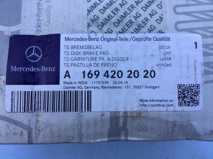Front Brake Pads  Mercedes (W169 W245)