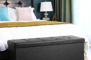 NEW SALE | 110 cm Ottoman Storage Box, Foldable Storage Bench, Chest with Lid, Footstool, Padded Seat, Synthetic Leather, Load Capacity 300 kg, Classic Black