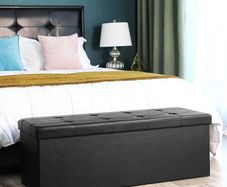 NEW SALE | 110 cm Ottoman Storage Box, Foldable Storage Bench, Chest with Lid, Footstool, Padded Seat, Synthetic Leather, Load Capacity 300 kg, Classic Black