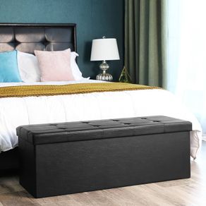 NEW SALE | 110 cm Ottoman Storage Box, Foldable Storage Bench, Chest with Lid, Footstool, Padded Seat, Synthetic Leather, Load Capacity 300 kg, Classic Black