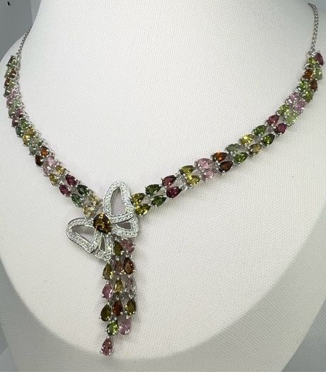 Silver Multi Tourmaline & Zircon Butterfly Lariat