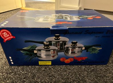 Brand New / Unused Gourmet Supreme 3-Piece Stainless Steel Saucepan Set (Open Box)