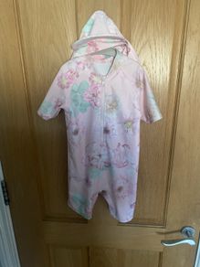 Next girls pink floral UV swimsuit & hat aged 2-3 years