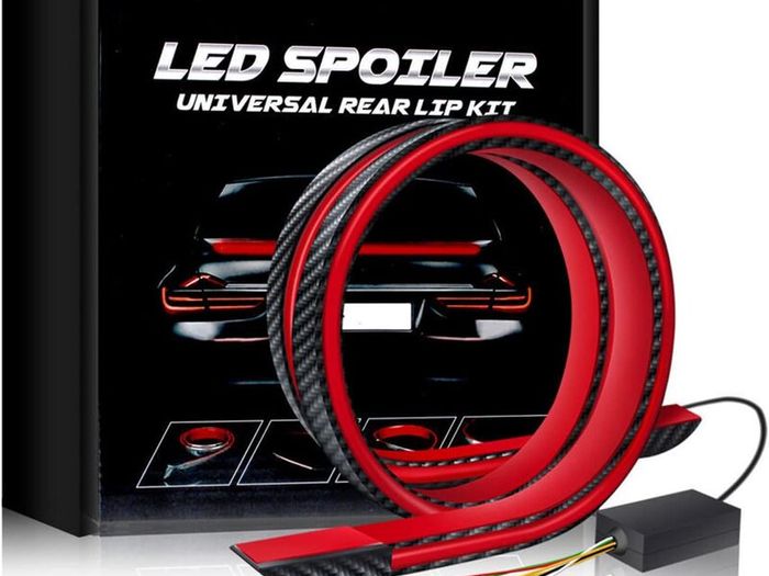 Light up Car Spoiler, Universal Exterior Rear Roof Spoiler Tail Wing Splitter Carbon Fiber Accessories LED Strip Lights for Cars Driving Brake Turn Signal Running Warning Trim Lamp (130cm)