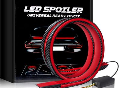 Light up Car Spoiler, Universal Exterior Rear Roof Spoiler Tail Wing Splitter Carbon Fiber Accessories LED Strip Lights for Cars Driving Brake Turn Signal Running Warning Trim Lamp (130cm)