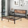King Size Bed Frame with Storage Wooden Headboard, Metal Bed Image 3