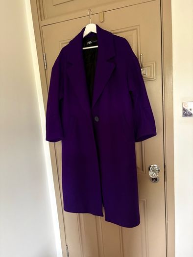 New Zara oversized wool mix coat in deep purple