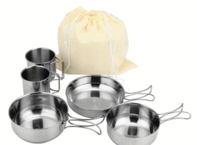 5 pieces camping cookware set. Compact and lightweight