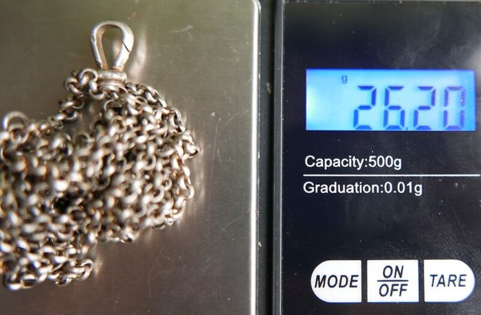 Vintage Long Heavy Sterling Silver rolo Chain. (pocket watch chain) Solid silver statement chain. 52" long - 26,20g