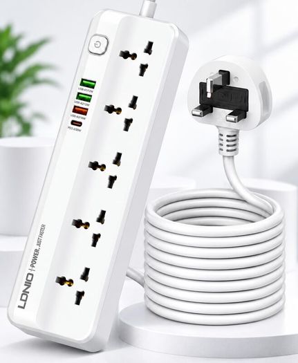 LDNIO SC5415 Surge Fast charging Power Strip with 5 Ac Outlets & 4USB Charging Ports 2m Extension PD power Soket - White