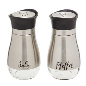 Brand New Salt and pepper shaker set, matte stainless steel with glass base, spice shaker