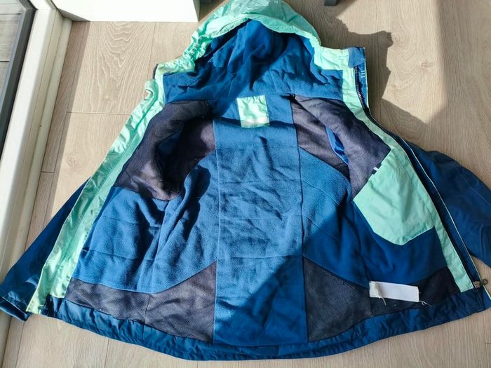 Tribord kids 3-in-1 waterproof jacket with fleece - blue and mint 12 yrs