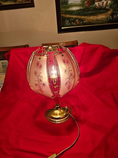 Vintage brass  etched glass table lamp 1970s/80s,
