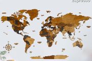 3D Classic Wooden World Map with Country Borders Country Names Capital Names US and Canada Borders and Names 3D Map Effect