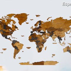 3D Classic Wooden World Map with Country Borders Country Names Capital Names US and Canada Borders and Names 3D Map Effect