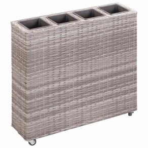 Garden Raised Bed with 4 Pots 80x22x79 cm Poly Rattan Grey
