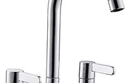 Kitchen Sink Mixer Taps, 2 Hole Kitchen Faucet, 360 Degree Swivel Spout Dual Lever Sink Mixer Tap, Deck Mounted Kitchen Taps, Cold and Hot Mixer Tap, Sink Tap 1/4 Turn with UK Standard Fittings (FREE POSTAGE)