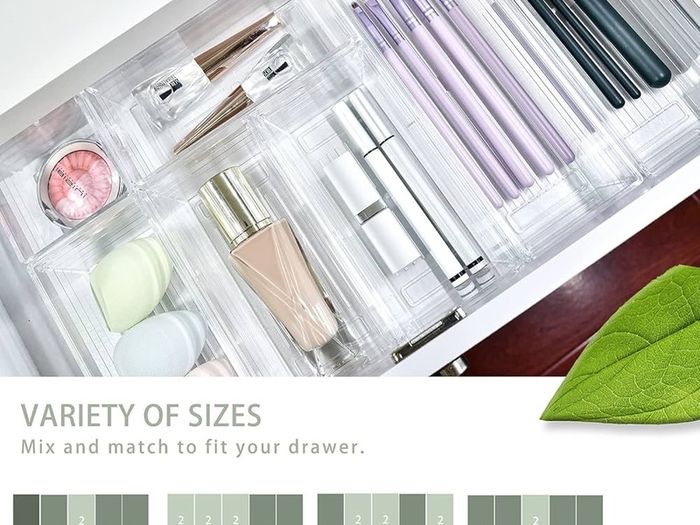 NEW SALE | 14 Pcs Kitchen Drawer Organiser Storage Trays for Makeup Bedroom Office, Desk Versatile, Plastic, Clear