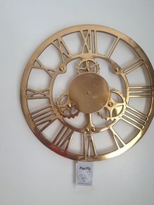 Clock/Roman Numeral Skeleton Round Brass Wall Clock, 46cm .. Easy to Hang with Build-In Hook .. Price Drop