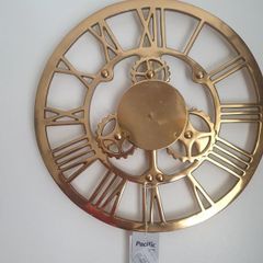 Clock/Roman Numeral Skeleton Round Brass Wall Clock, 46cm .. Easy to Hang with Build-In Hook .. Price Drop