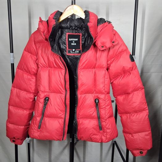Superdry Women Red Hooded Down Puffer Jacket Size S