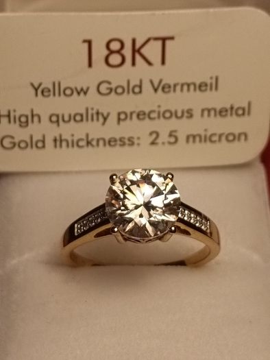 3 carat Moissanite Solitaire Ring in 18kt Vermeil Hard Gold Plated Sterling Silver (Bargain)