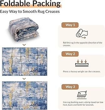 Washable Rugs Living Room 120x180 cm Modern Abstract Rug with Soft Low Pile Vacuum Friendly Non Slip Backing Minimalist Carpet for Lounge Bedroom Dining Room Home Office Blue/Gold