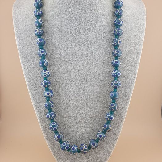 Vintage Venetain Style Thousand Eyes Blue Glass Beads 24 inches
